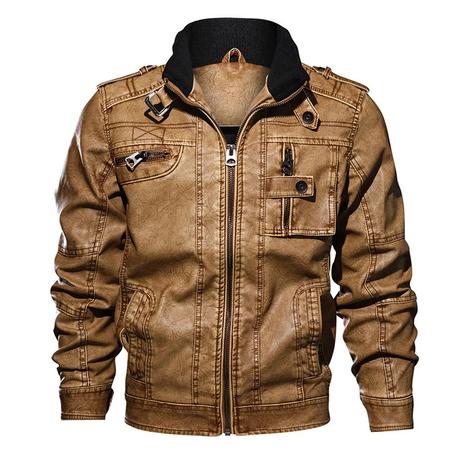 Casual Moto Leather Jacket Multi Pockets Cool Pu Leather Coats