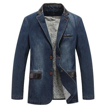 Casual Outdoor Jackets Stylish Suits Stitching Denim Blazers for Men
