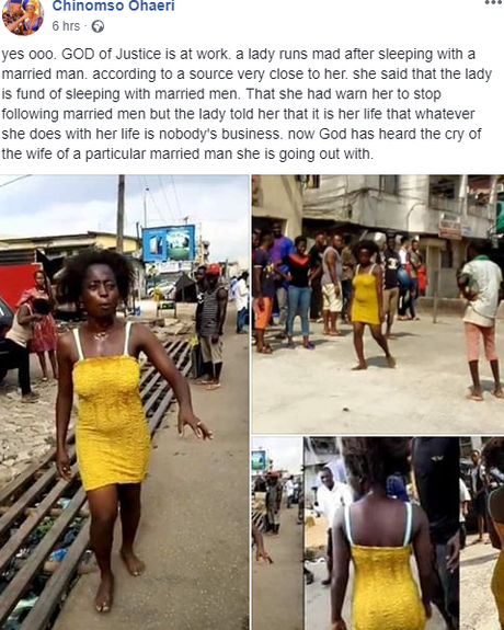 Young Pretty Lady Runs Mad After Having S*x with a Married Man in Aba (Photos)