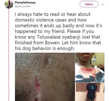 Bowen Uni Graduate @OyebanjiToluwa2 Batters His Girlfriend, Machetes her Neck (See Photos)