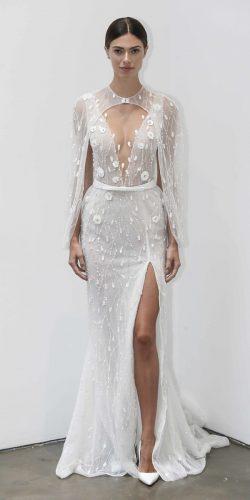  wedding dresses fall 2019 sheath plunging neckline with cape lee petra