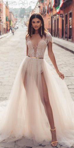  wedding dresses fall 2019 sexy deep v neckline lace with cap sleeves julie vino bridal