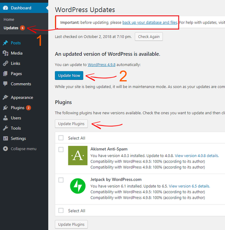 WordPress Security – 24 Tips to Secure Your Website from Hackers (2018) Update WordPress from Dashboard