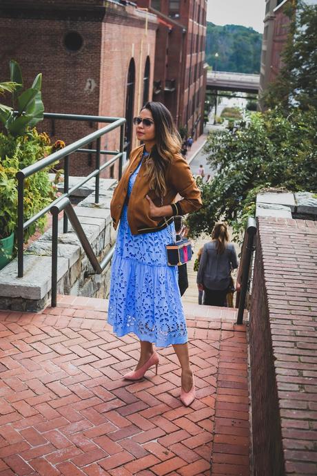 how to transition your summer wardrobe into fall, fall fashion, fall outfits, suede bomber jacket, suede pumps, street style, fashion, myriad musing
