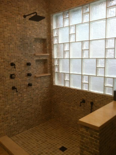 glass block custom style window in shower