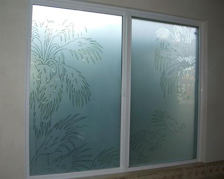 frosted glass window with custom etched glass bathroom