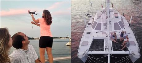 catching drone on deck of catamaran