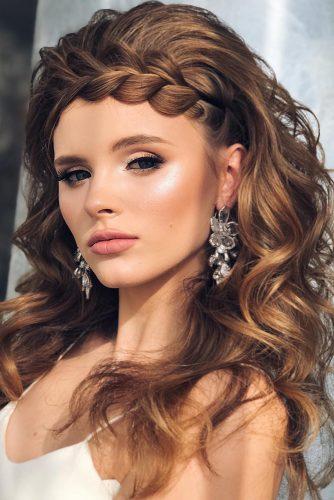 wedding hairstyles 2019 loose curls and cront braid anya_team_babaevski