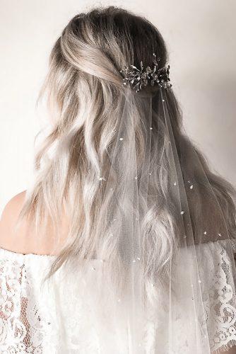 wedding hairstyles 2019 half up half down with silver hairpin and veil untamedpetals