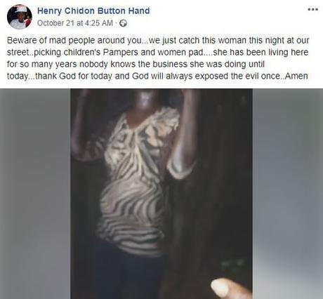 Fake Mad Woman Who Steals Baby Pampers and Sell to Ritual, Caught in Enugu (Video)