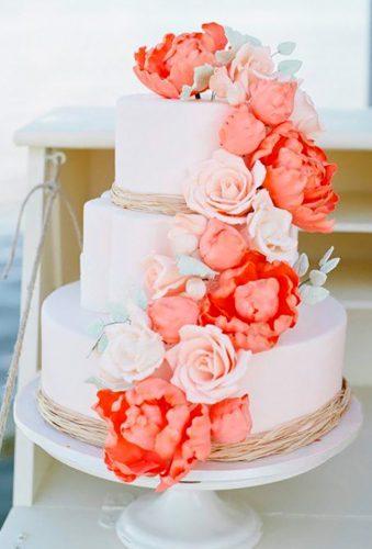 coral wedding decorations flower cake Debra Eby Photography