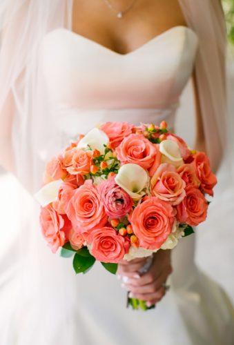 coral wedding decorations classic bouquet Jeannine Marie Photography