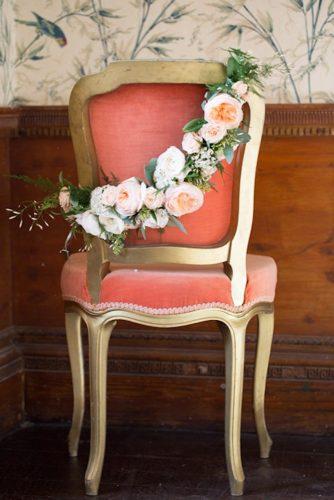 coral wedding decorations vintage chair Becky Male Photography