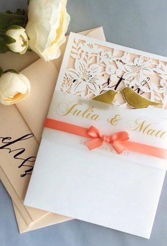 coral wedding decorations invitations with bow IvoryInvitations
