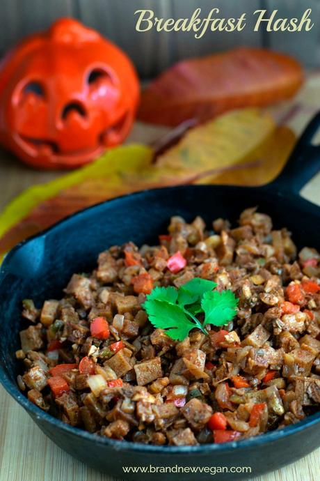 Remember Hash?  Fried potatoes, onions and whatever was left in the fridge?  I made this oil-free Vegan Breakfast Hash to continue that family tradition.