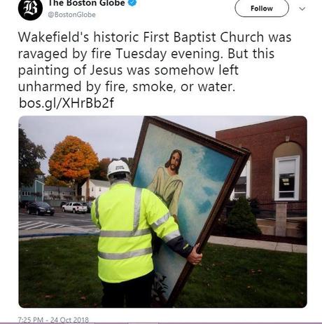 Portrait of Jesus Miraculously Survives, Refuses to Burn As Fire Takes Over Baptist Church (Photos)