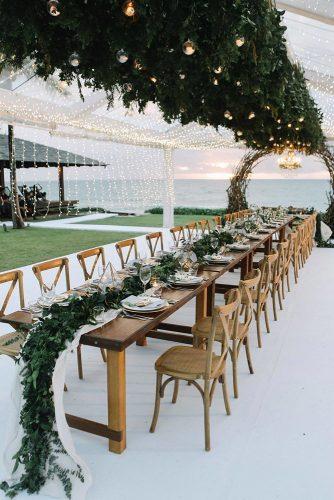 wedding trends 2019 long chic rustic table with greenery and gold geometry centerpieces on the beach axioo