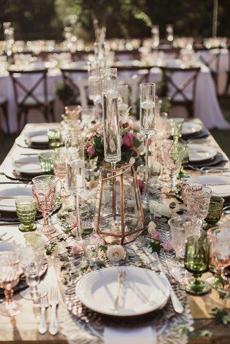 wedding trends 2019 eclectic table boho colorful glasses geometric gold candle lapm bridal lace pink flowers shaun menary