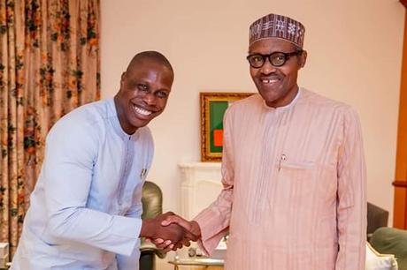 2019 Elections: Obasanjo’s Son Storms Aso Rock, Bows to Buhari as he Welcomes him (Photos)
