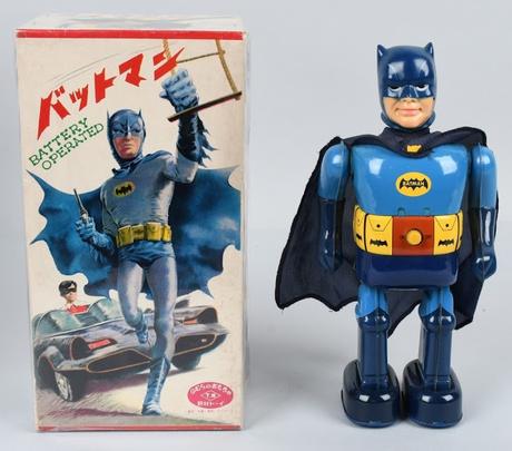 Rare TN Japan battery-operated Walking Batman, 12 inches, new/old store stock with pristine original Japanese-version box, set a new world auction record at $16,800