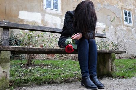 Sad Girl, Red Rose, Lonely, Depressive, Bench, Sitting