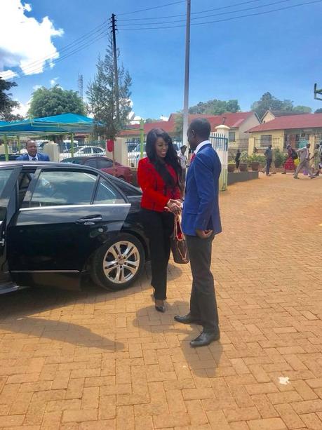 Lillian Muli and Jared Nevaton arrive at Kisii County office 