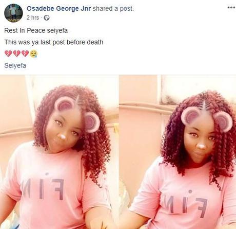 Pretty Young Lady Shot Dead While Buying Suya in Bayelsa state (Photos)