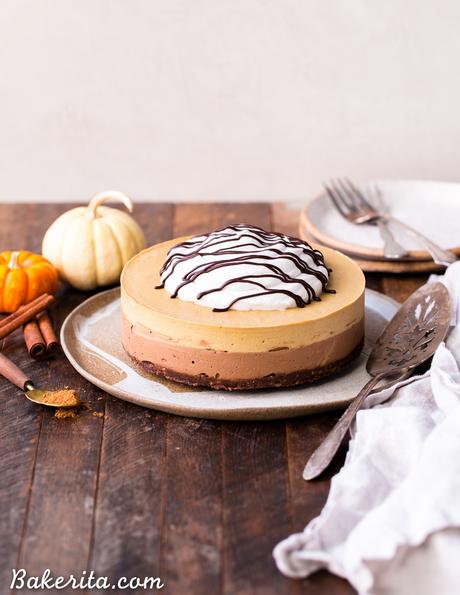 -based cheesecake, on top of a chocolate date crust. This make-ahead raw dessert is perfect for the holidays.