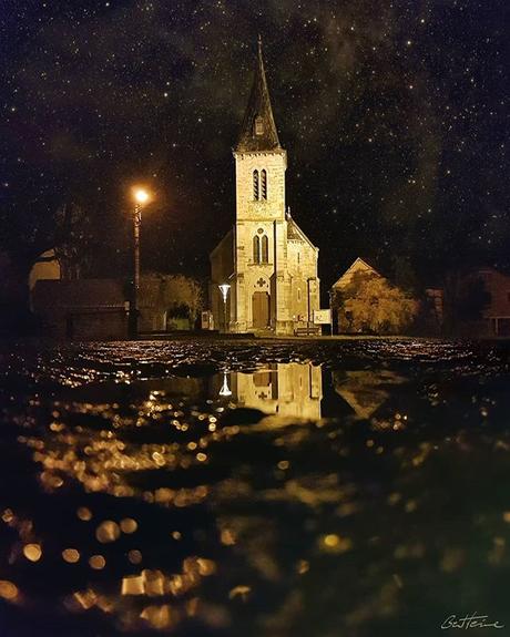 Hello, here is my photo of the day, it's the church of my small village in Belgium. I have done several edits here, changed the sky, added the stars, removed electricity poles and cables that were crossing the picture, redrew some elements. Taken with ...