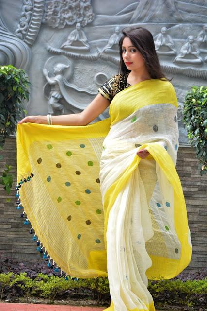 Shopping, Style and Us: India's Best Shopping and Self-Help Blog -Linen Silk Sarees are best for an office-wardrobe.