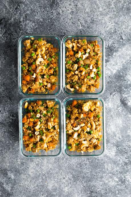 cauliflower fried rice in meal prep containers
