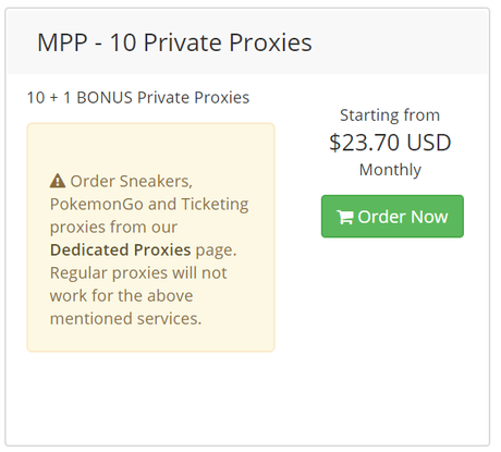 MPP - 10 Private Proxies Cost $23.70