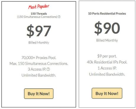Compare Price Plan on dedicated rotating proxies and Residential rotating proxies packages
