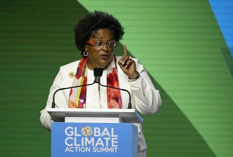Barbados Prime Minister Mia Mottley speaks during the opening plenary of the Global Action Climate Summit on Sept. 13, 2018, in San Francisco.