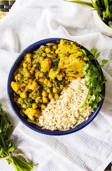 Chickpea & Spinach Coconut Curry with Chickpea Dumplings - Vegan Recipe