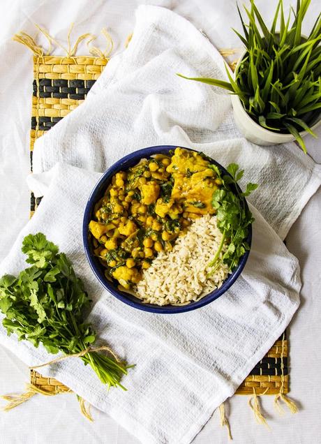 Chickpea & Spinach Coconut Curry with Chickpea Dumplings - Vegan Recipe
