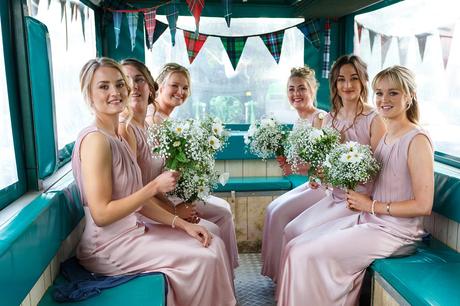 the bridesmaids in the cart