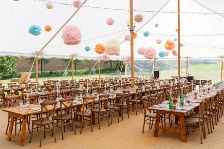the marquee laid out for an autumn wedding in suffolk