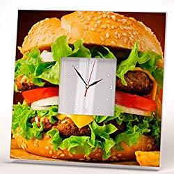 Image: Burger Food Art Wall Clock Framed Mirror Fan Restaurant Bar Cafe Kitchen Decor Home Room Design Gift