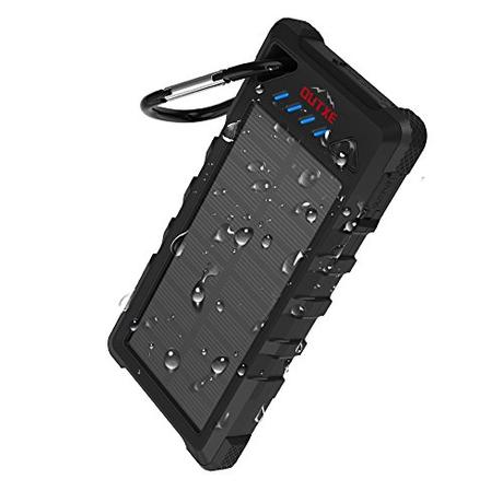 OUTXE Rugged Solar Charger IP67 Waterproof Outdoor Power Bank 16000mAh with Flashlight