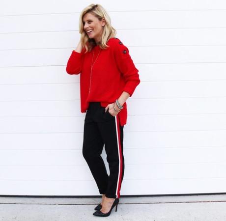 One item, three ways: The red knit sweater