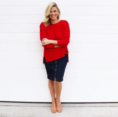 One item, three ways: The red knit sweater