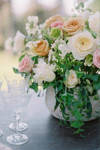 besame wedding styled shoot peach pink white roses centerpiece carrie king photographer