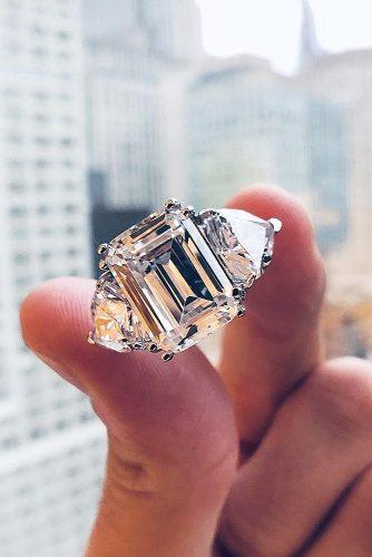 engagement ring trends 2018 three stones diamond emerald cut