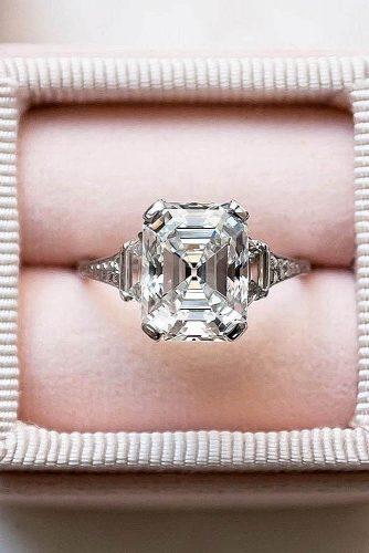 engagement ring trends 2018 three stones emerald cut diamond modern