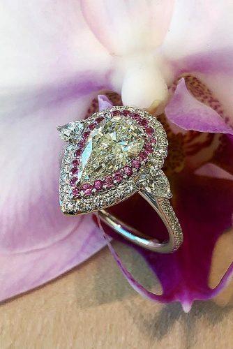 engagement ring trends 2018 pear cut halo three stones diamond