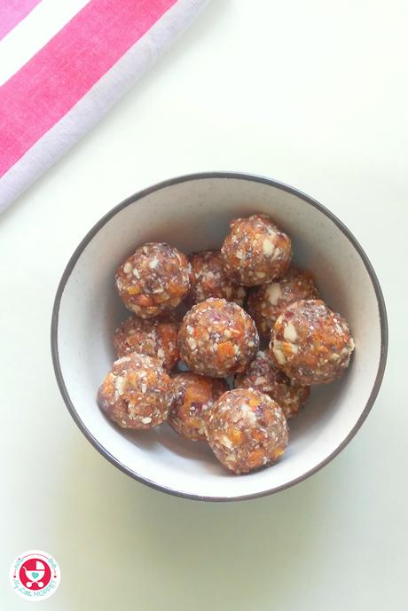 Dates Chia Seeds and Apricot Ladoo is a no-cook recipe that's naturally sweet and rich in nutrients for growing kids - and adults too!