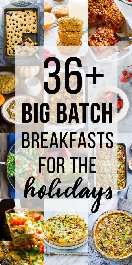 collage image with 36 big batch christmas breakfast ideas for the holidays