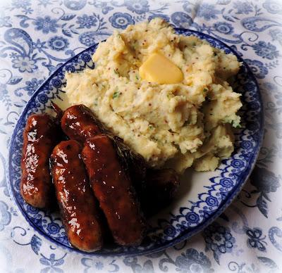 Sticky Sausages with Cream & Mustard Mash