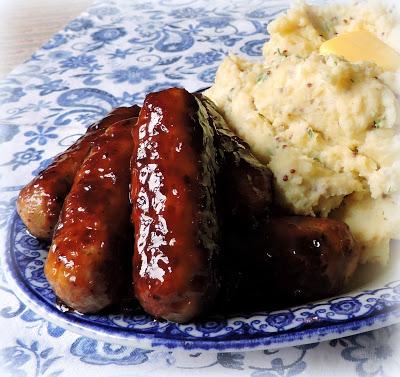 Sticky Sausages with Cream & Mustard Mash